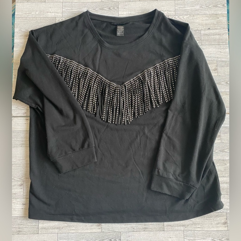 Ashley Stewart‎ Womens Black Sweater Plus Size 18/20 Studded Fringe Front